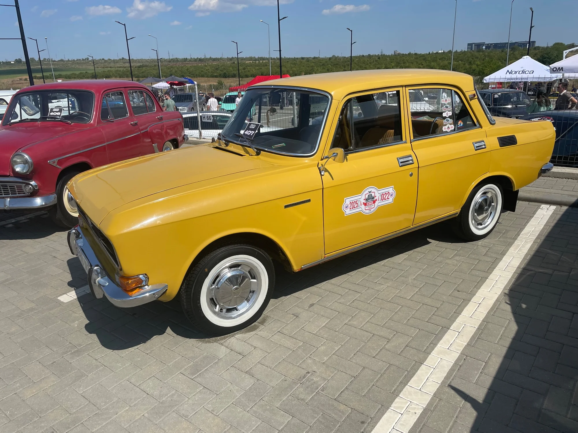 Bright Yellow Moskvich at Classic Car Show - lada, sedan, vintage, classic, yellow, moskvich, soviet, youngtimer