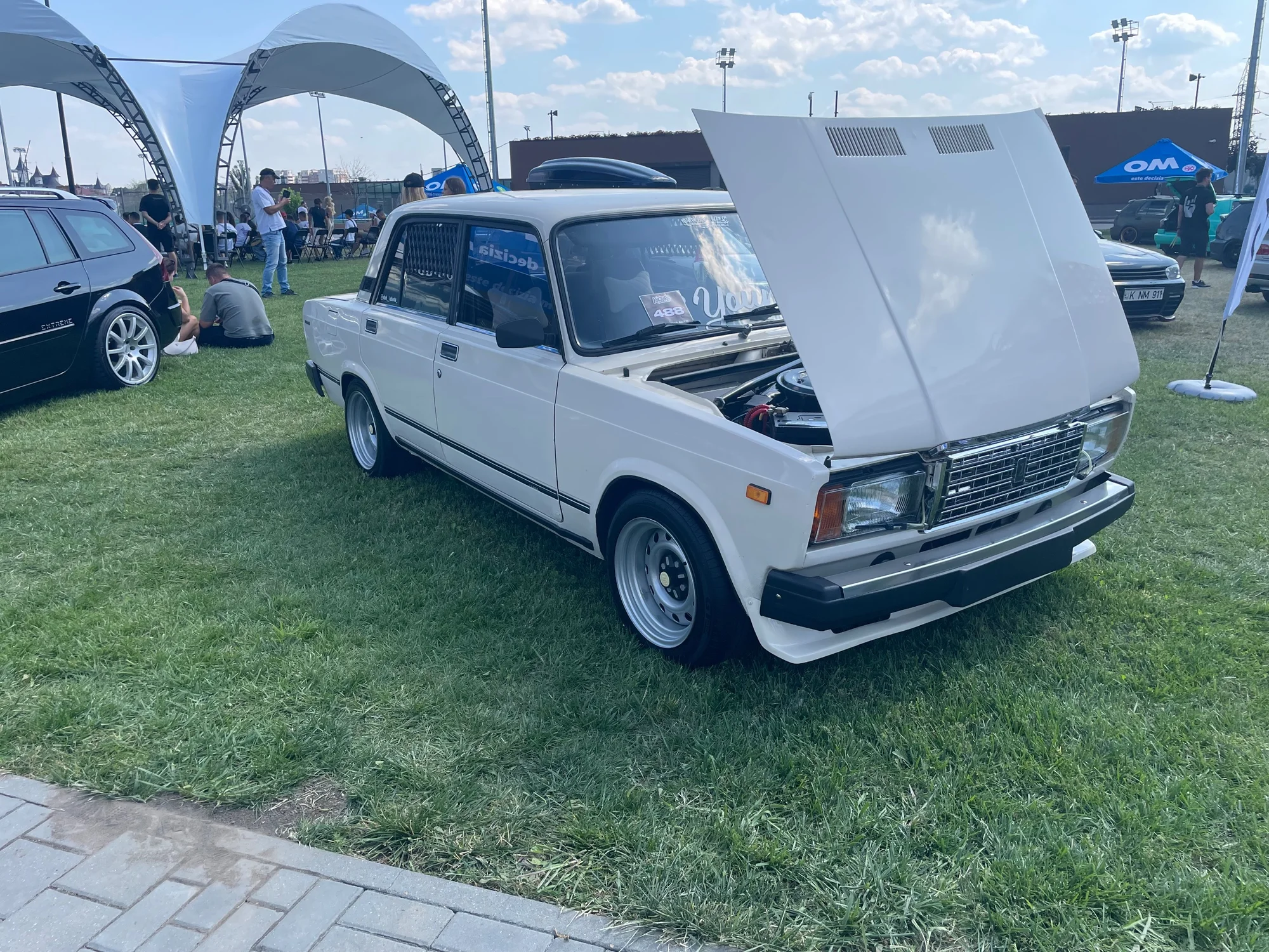 Classic Lada 2107 with Open Hood - lada, 2105, sedan, white, classic, 2107, soviet