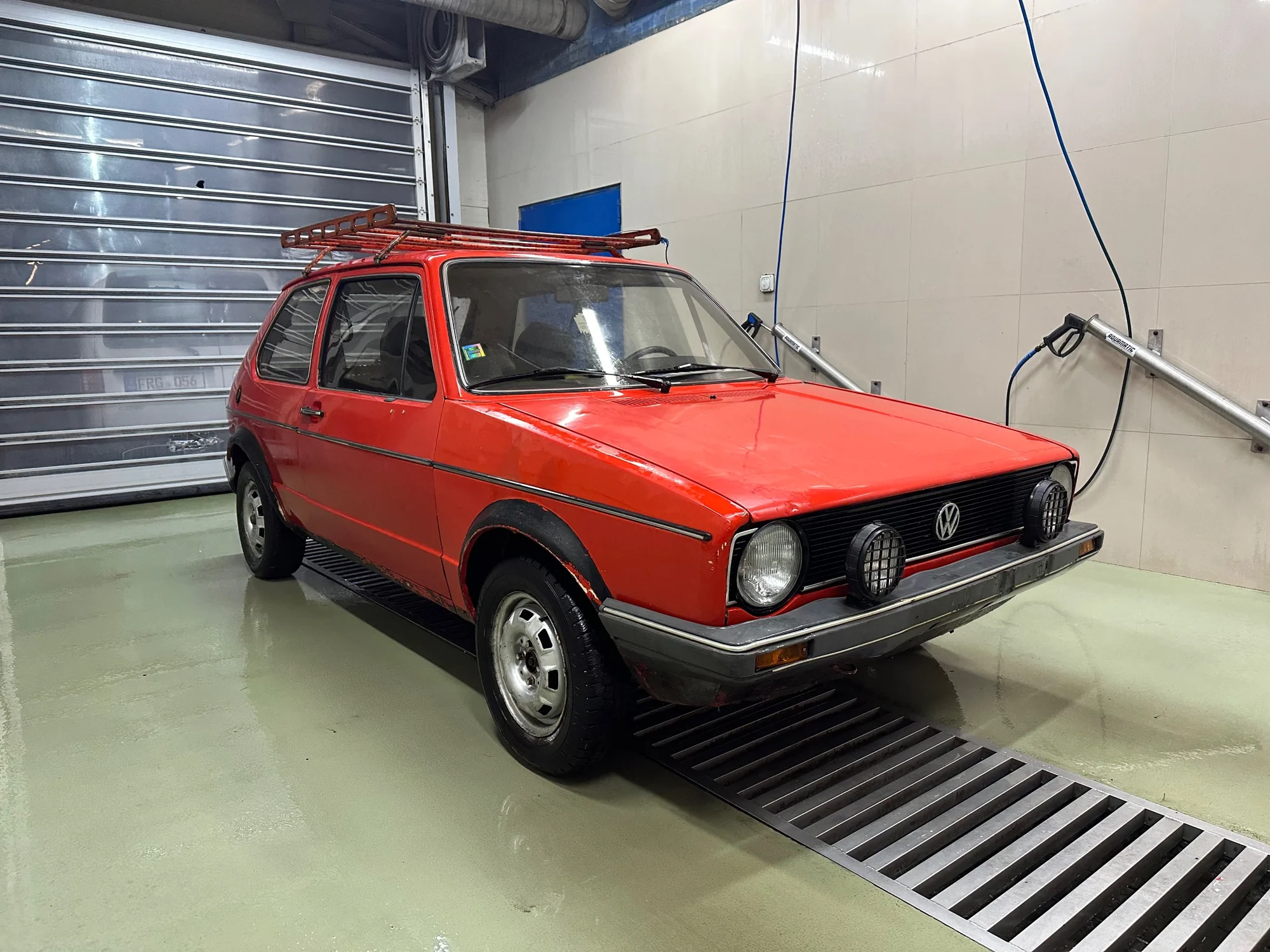 Classic Red VW Golf with Roof Rack - volkswagen, golf, mk1, classic, hatchback