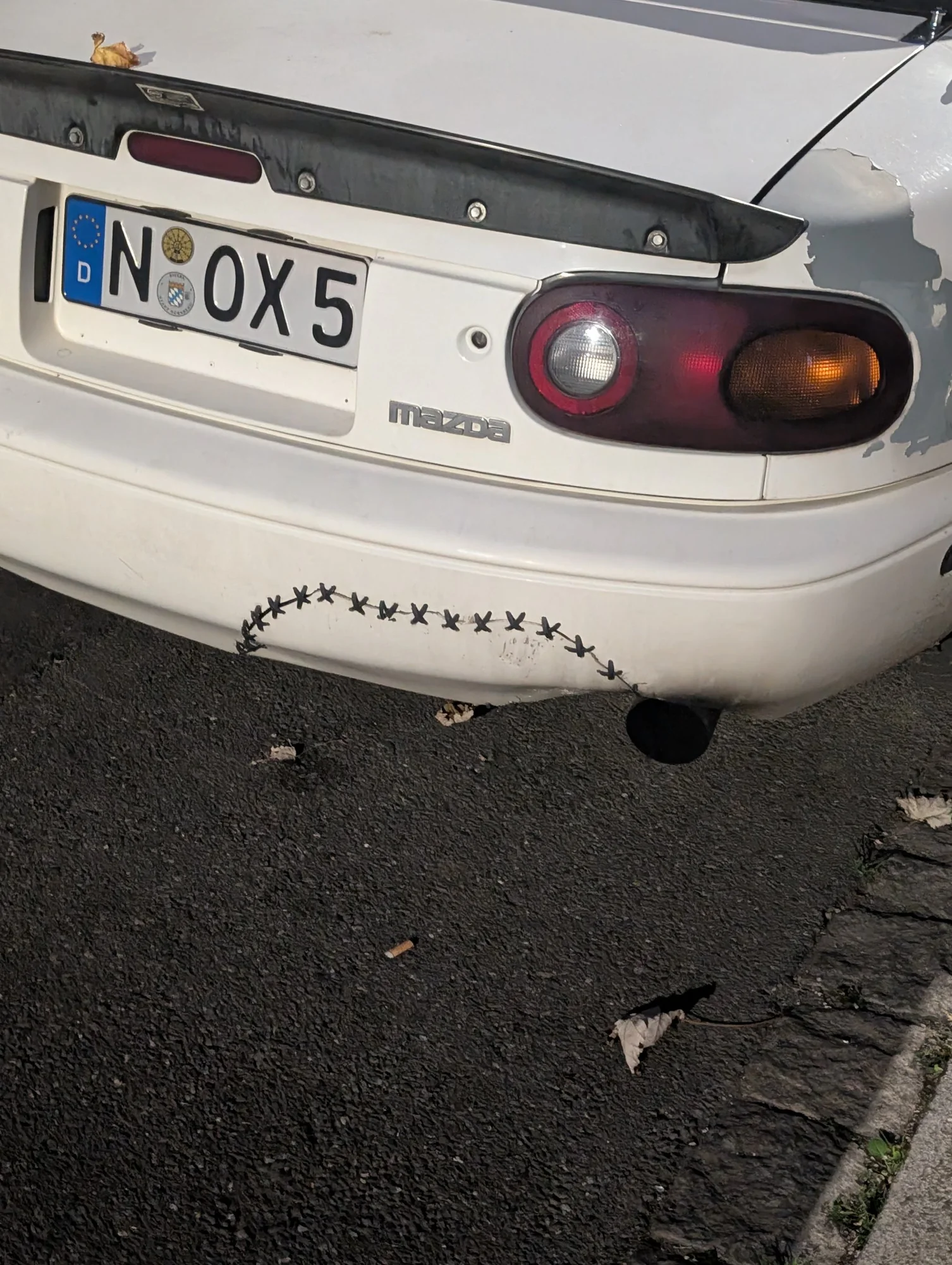 Modified Mazda MX-5 with Creative Custom Bumper - mazda, white, sedan, rear-view, tail-lights, mx-5, miata