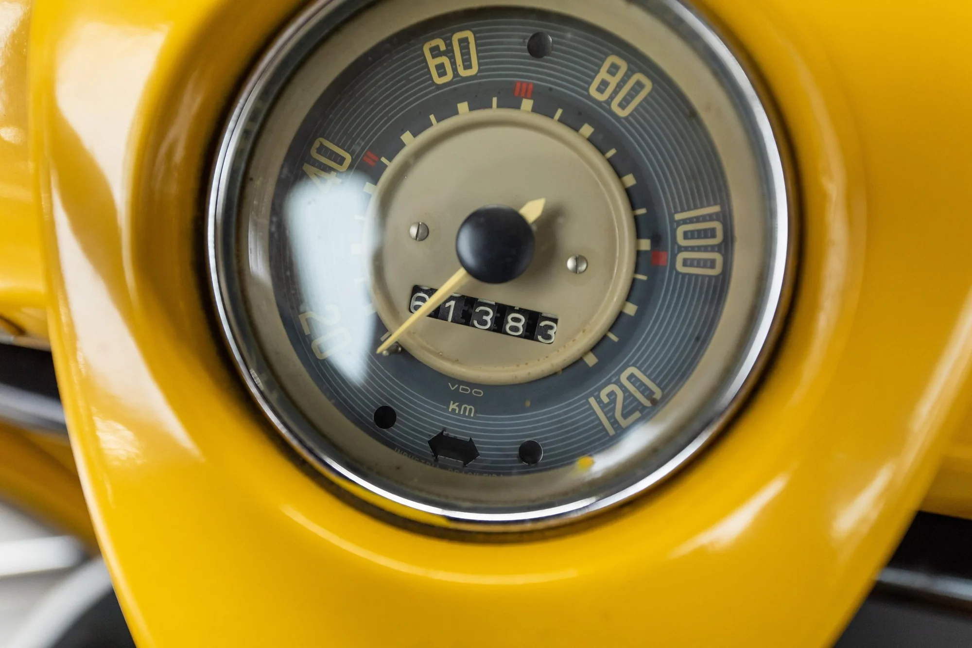 Classic Yellow Car Speedometer - vintage speedometer, vdo gauge, yellow car, classic automobile, odometer, classic car, vintage, speedometer