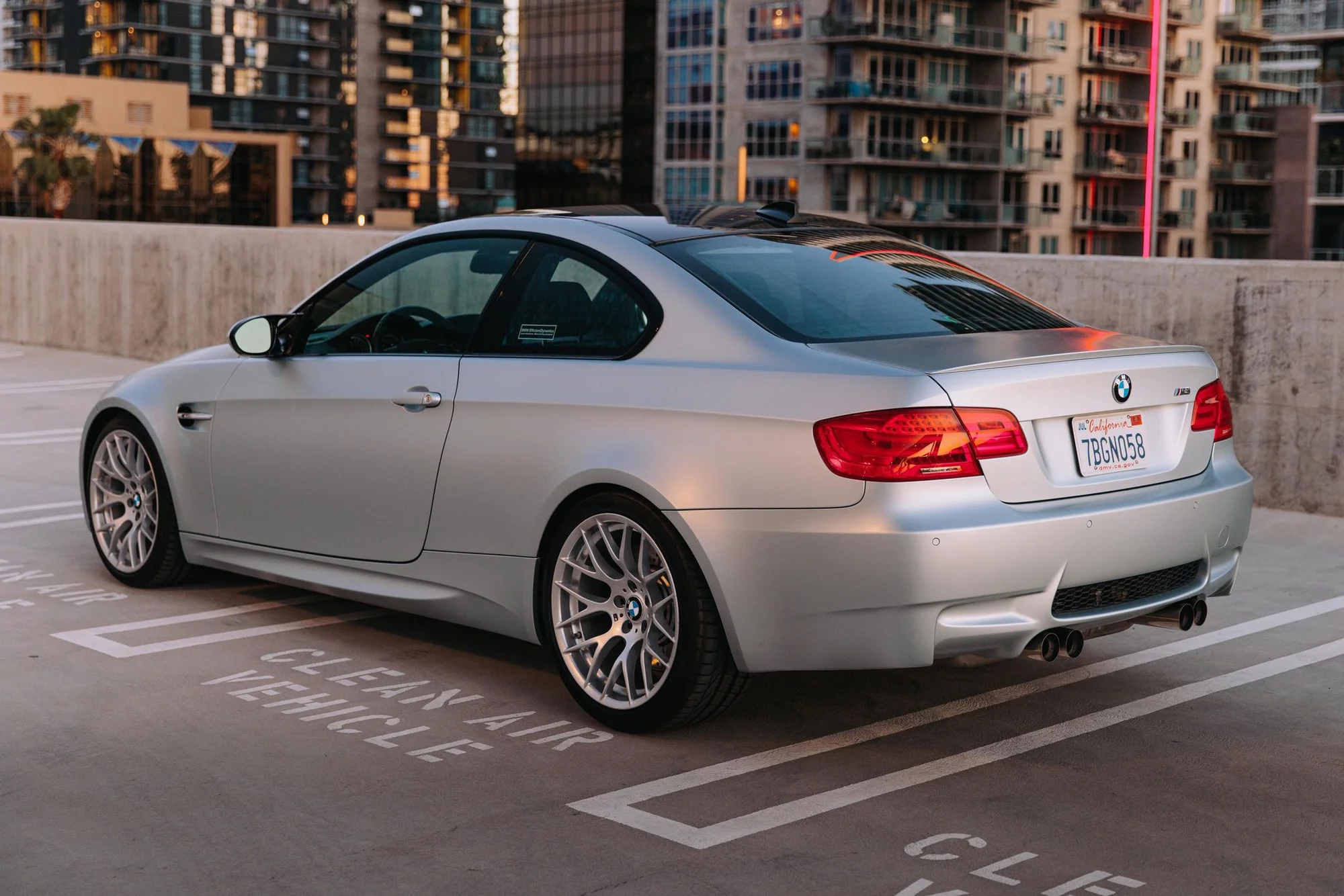 Silver BMW M3 Coupe on Rooftop Parking - bmw, m3, e92, coupe, silver