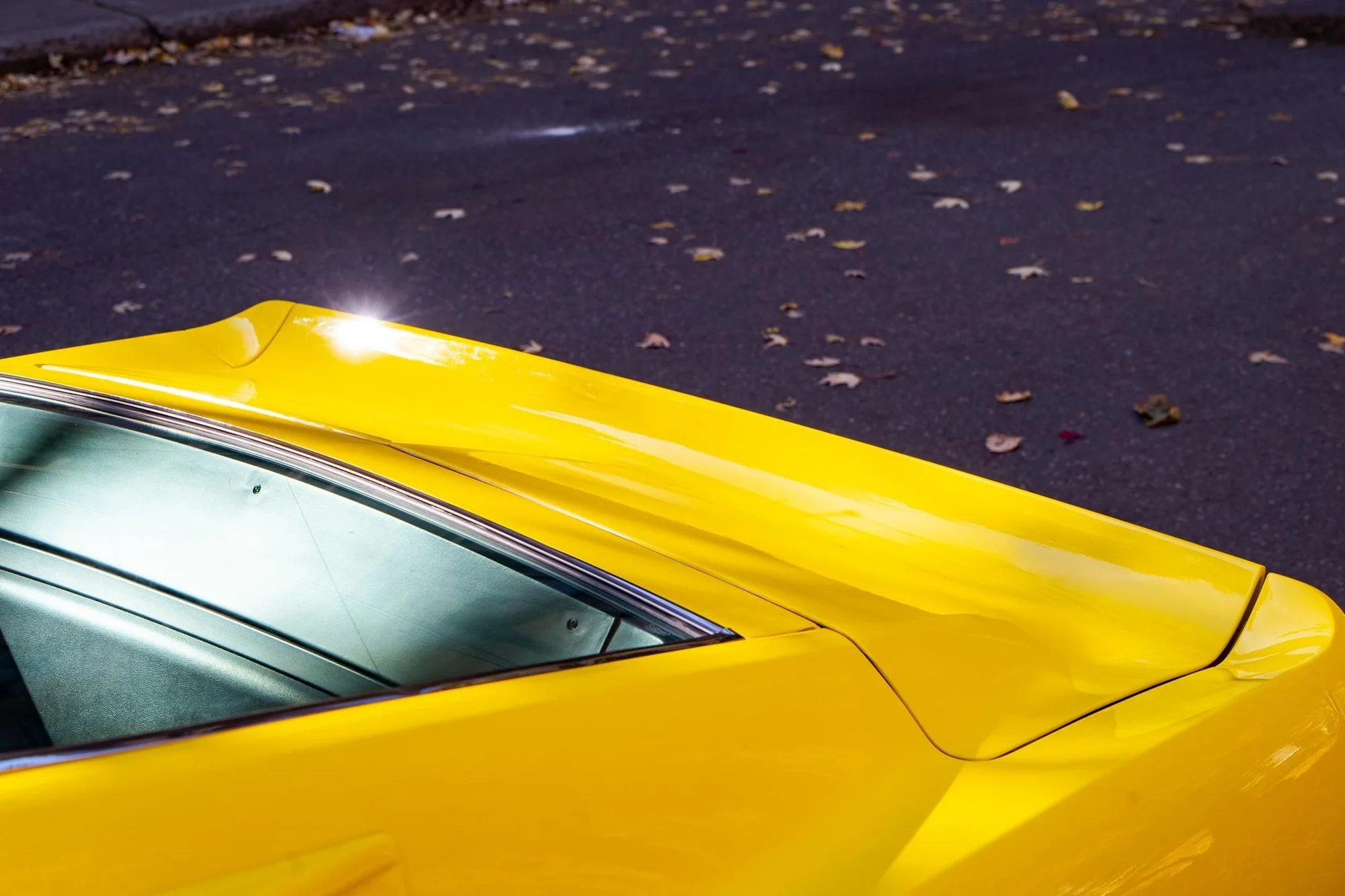 Bright Yellow Sports Car Detail Shot - yellow, sports-car, coupe, bright-yellow, glossy-finish, detail-shot